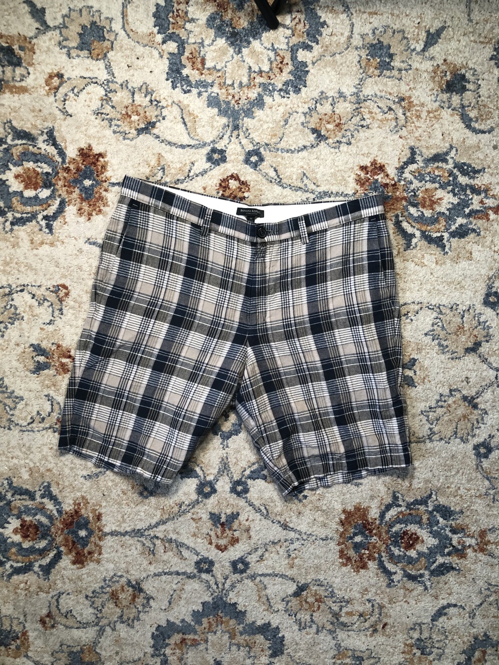 Banana Republic Shorts Mens 36 Plaid Aiden Linen Blend Casual Lightweight Summer